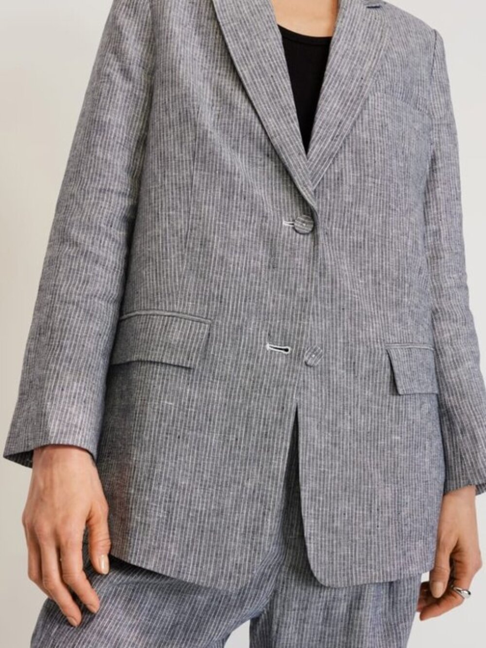 Everlane 100% Linen Oversized Blazer Pinstripe Chambray Blue Academia Sz 10 NWOT